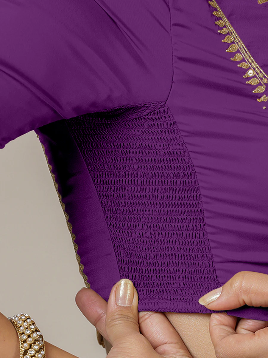Zohra x Luxe | Purple Saree Blouse w/ FlexiFit™ Side Seam - Image 3