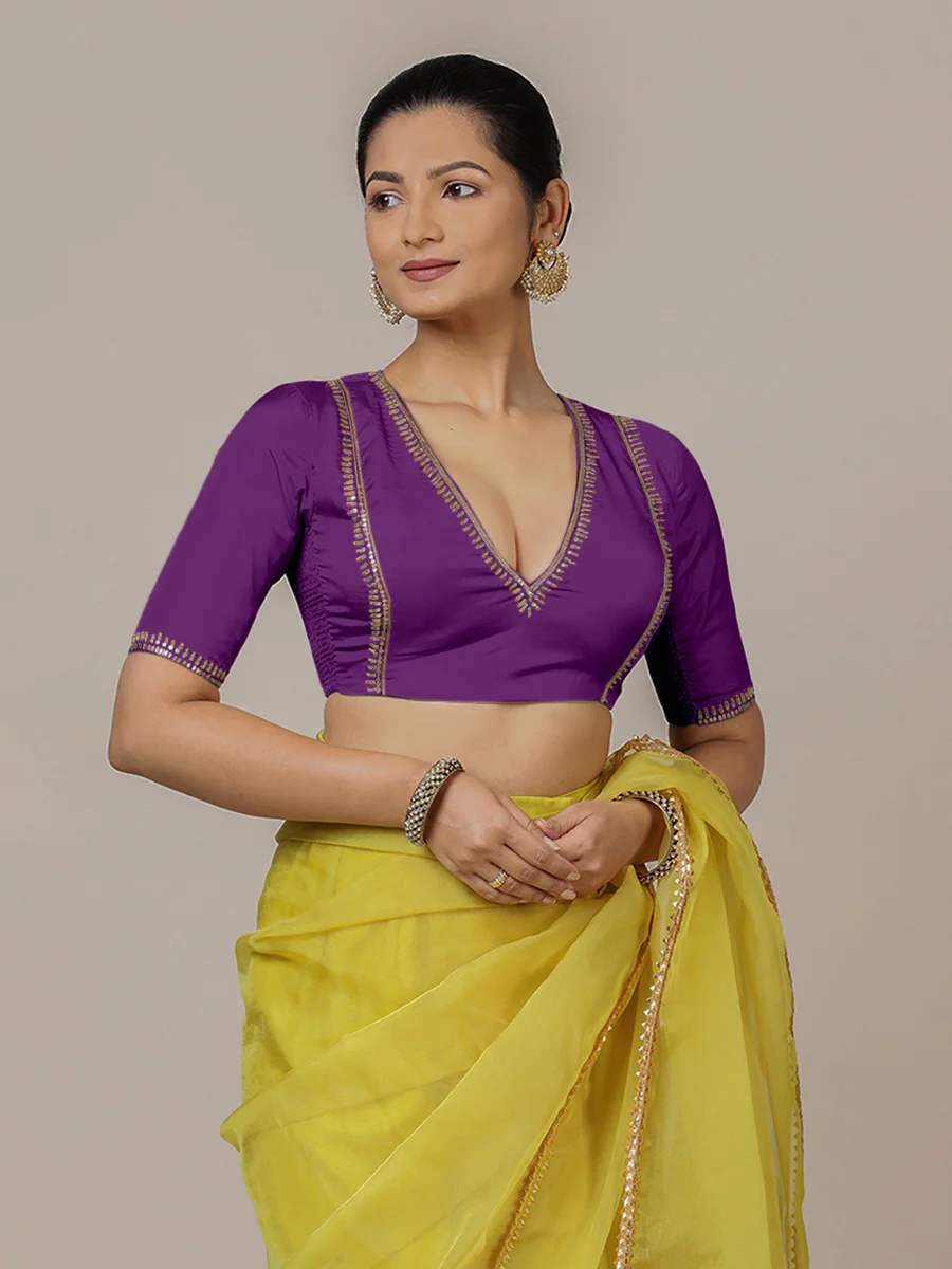 Zohra x Luxe | Purple Saree Blouse w/ FlexiFit™ Side Seam - Image 6