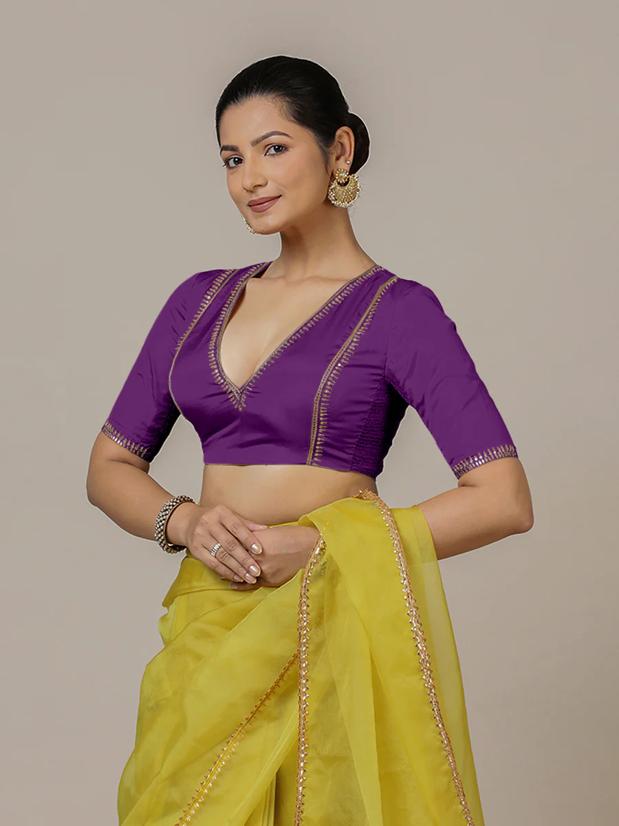 Zohra x Luxe | Purple Saree Blouse w/ FlexiFit™ Side Seam - Image 9