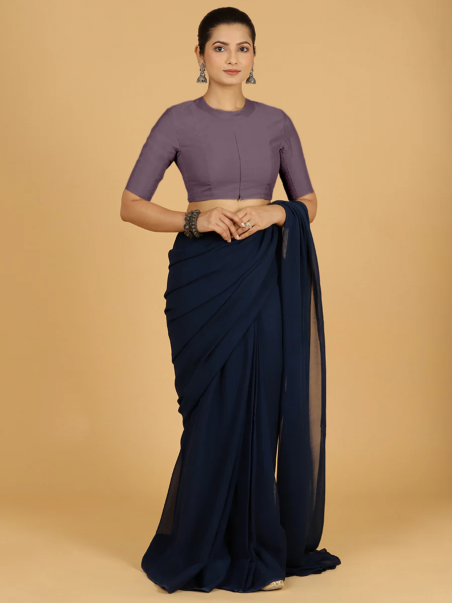 Farida x Rozaana | Regular Sleeves Saree Blouse in Purple Mauve - Image 10