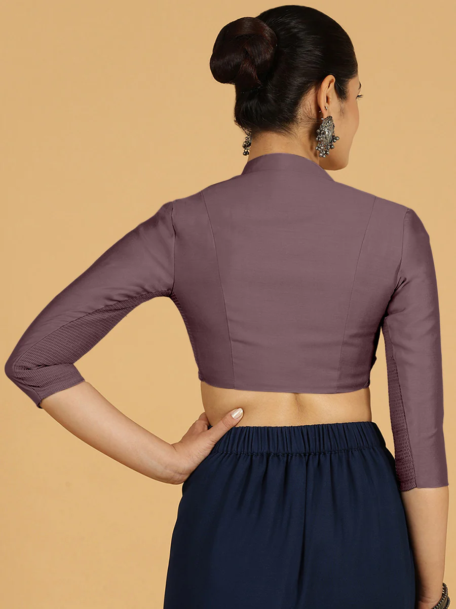 Maya x Rozaana | Three Quarter Sleeves Saree Blouse in Purple Mauve - Image 2