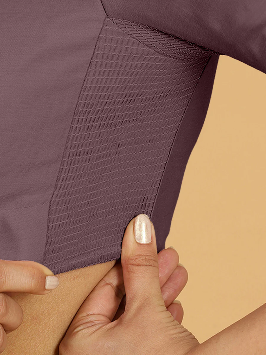 Maya x Rozaana | Three Quarter Sleeves Saree Blouse in Purple Mauve - Image 3