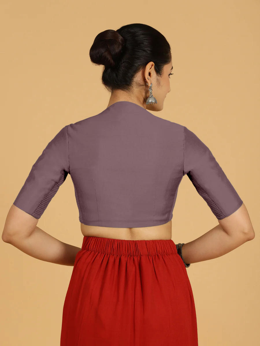 Pallavi x Rozaana | Elbow Sleeves Saree Blouse in Purple Mauve - Image 2