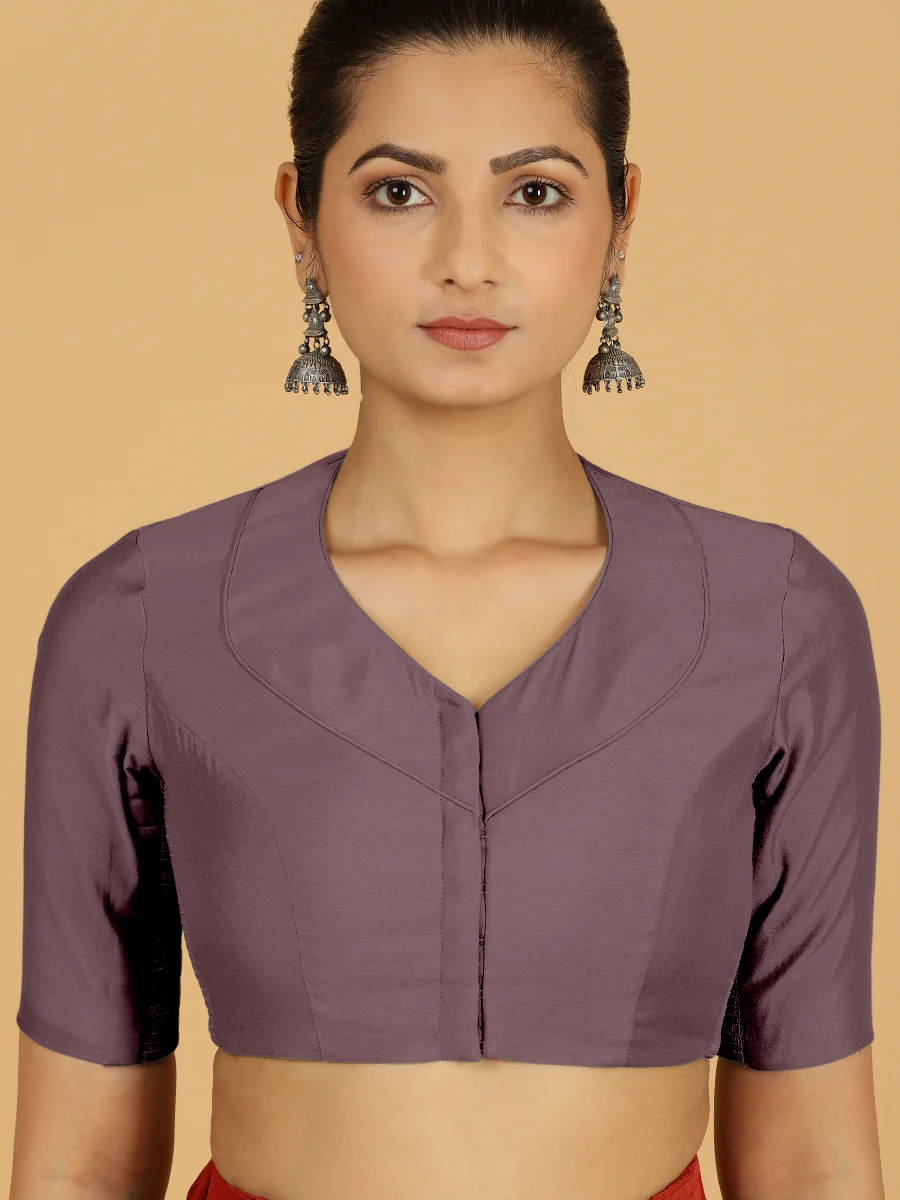 Pallavi x Rozaana | Elbow Sleeves Saree Blouse in Purple Mauve - Image 5