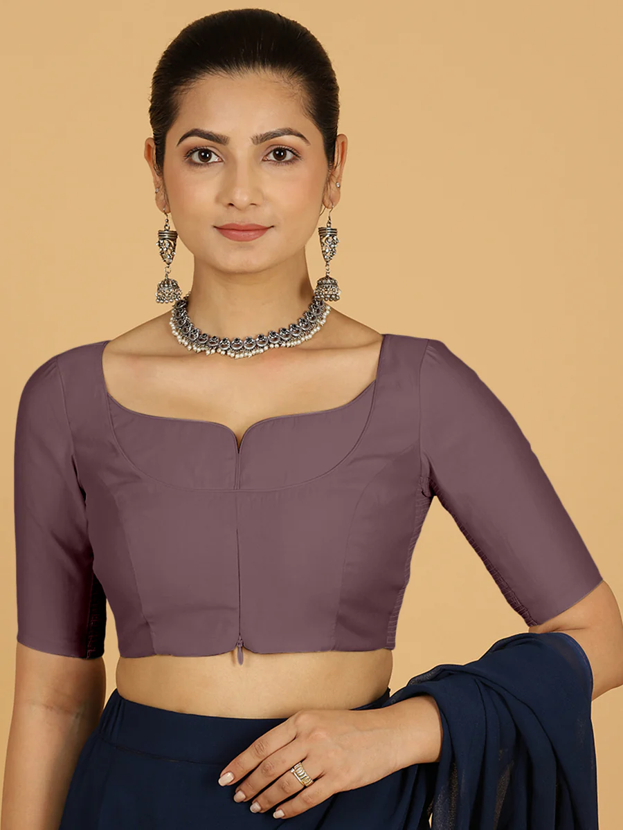 Priya x Rozaana | Elbow Sleeves Saree Blouse in Purple Mauve - Image 11