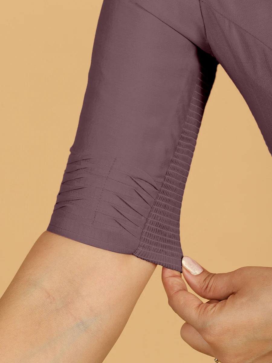 Salma x Rozaana | Elbow Sleeves Saree Blouse in Purple Mauve - Image 4