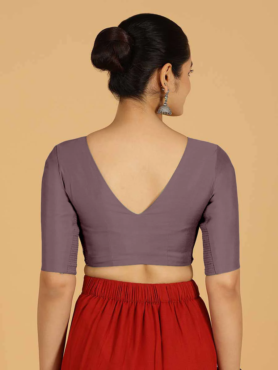 Shabana x Rozaana | Elbow Sleeves Saree Blouse in Purple Mauve - Image 2