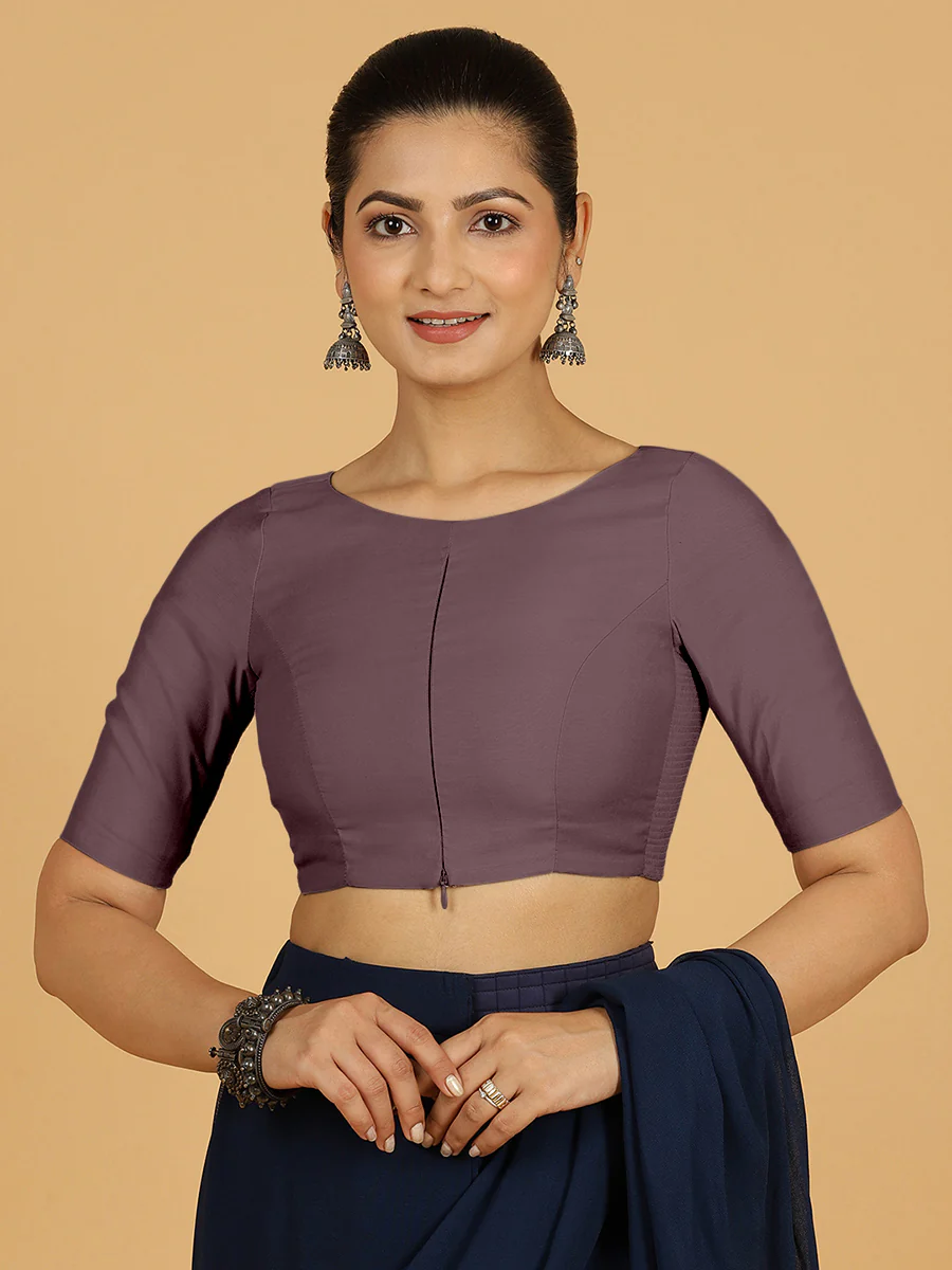 Sushma x Rozaana | Regular Sleeves Saree Blouse in Purple Mauve - Image 11