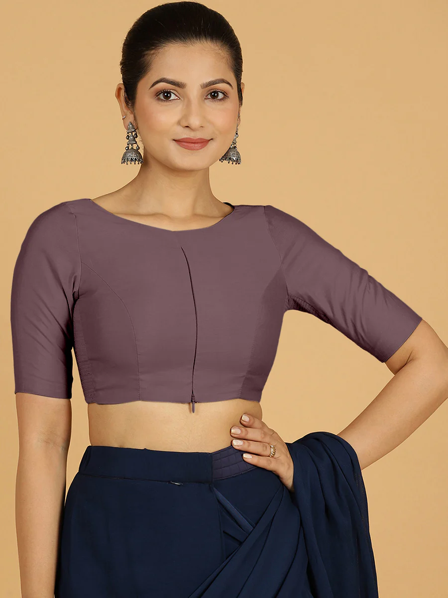 Sushma x Rozaana | Regular Sleeves Saree Blouse in Purple Mauve - Image 9
