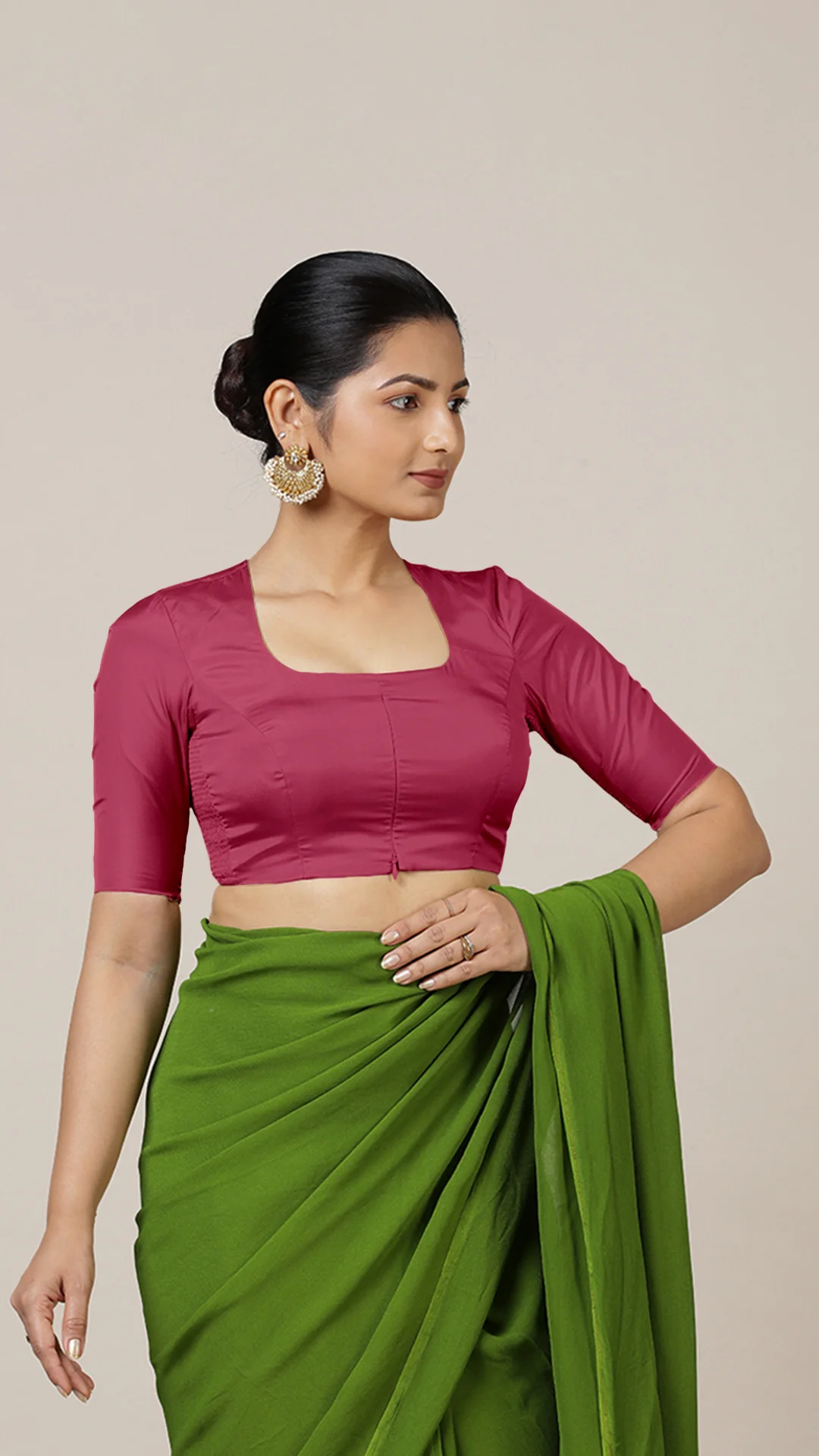 Aziza x Rozaana | Elbow Sleeves Saree Blouse in Rani Pink - Image 6