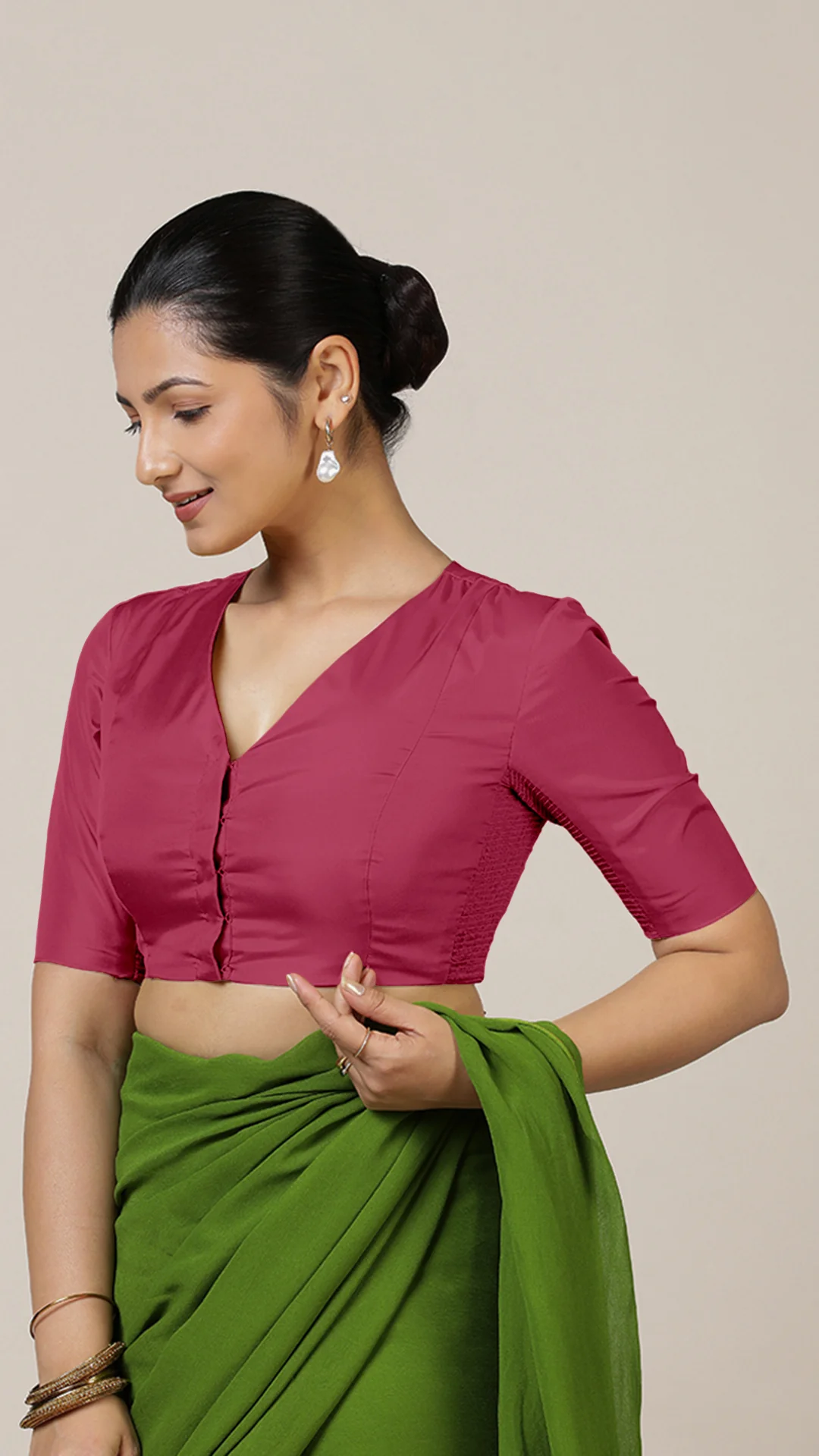 Begum x Rozaana | Elbow Sleeves Saree Blouse in Rani Pink - Image 8