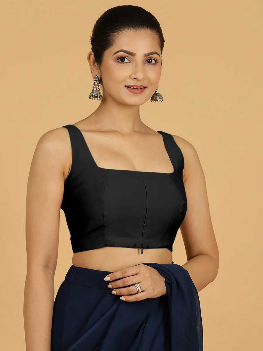 Kasturi x Rozaana | Sleeveless Saree Blouse in Raven Black - Image 8