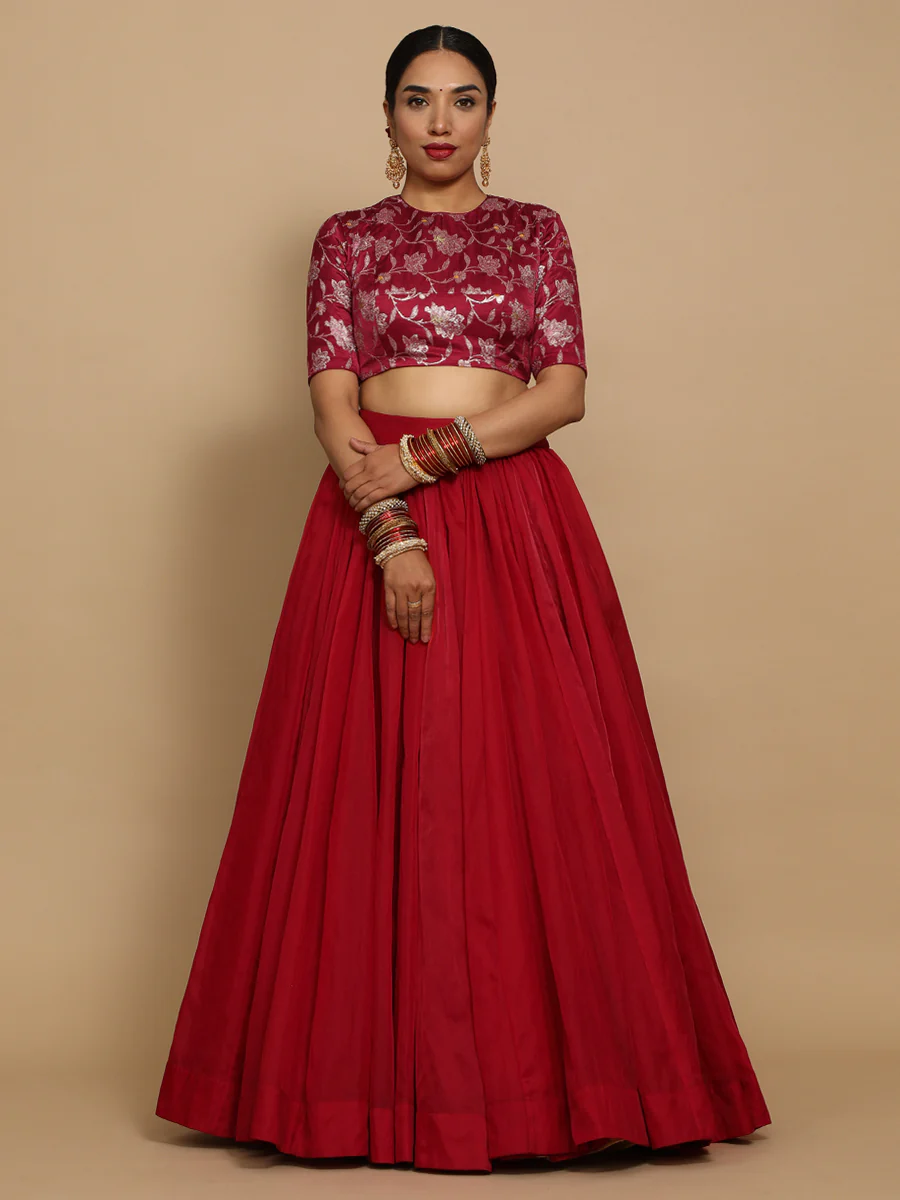 Kavi x Tyohaar | Elbow Sleeves Satin Viscose Saree Blouse in Red Meenakari Fabric - Image 10