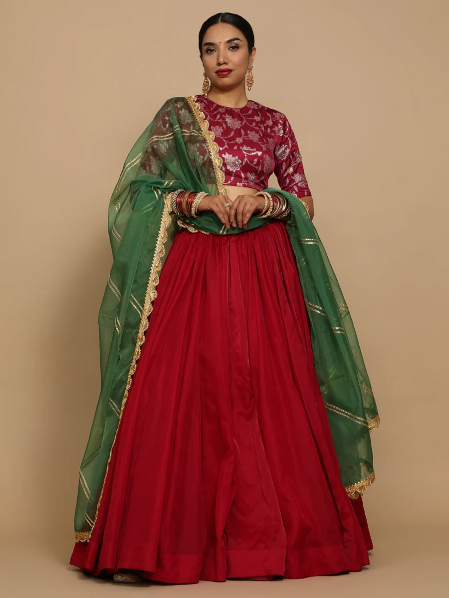 Kavi x Tyohaar | Elbow Sleeves Satin Viscose Saree Blouse in Red Meenakari Fabric - Image 11