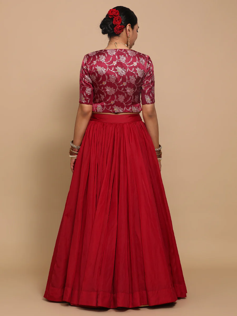 Riyana x Tyohaar | Elbow Sleeves Satin Viscose Saree Blouse in Red Meenakari Fabric - Image 11