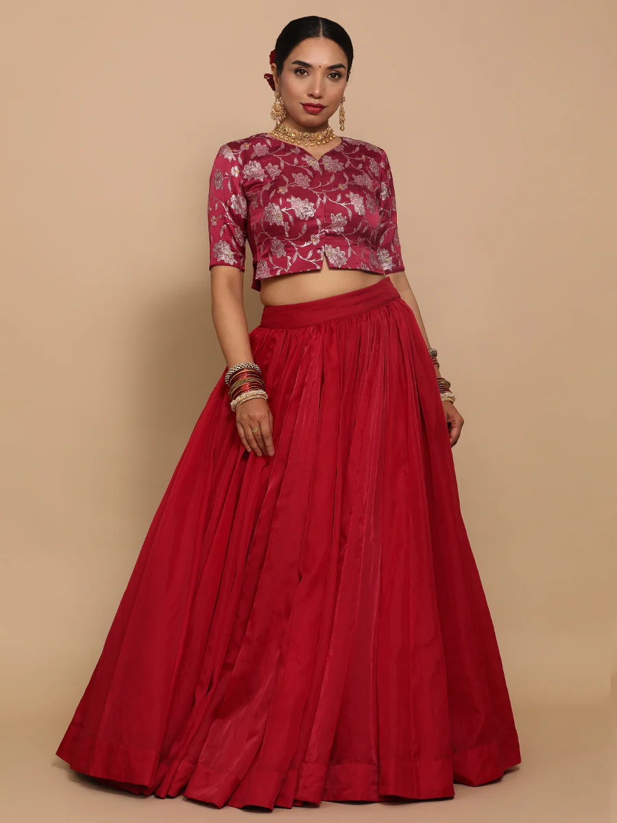 Riyana x Tyohaar | Elbow Sleeves Satin Viscose Saree Blouse in Red Meenakari Fabric - Image 6