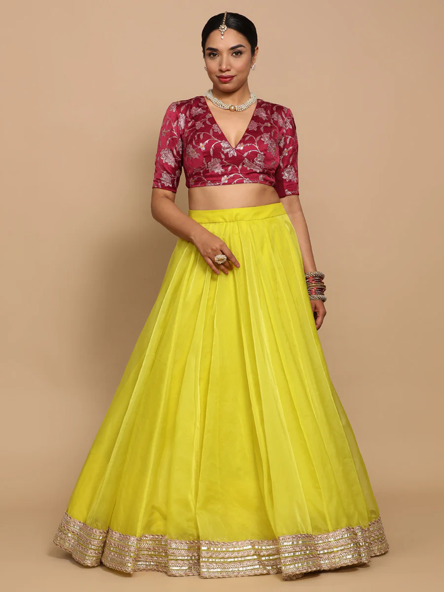 Shabnam x Tyohaar | Elbow Sleeves Satin Viscose Saree Blouse in Red Meenakari Fabric - Image 13