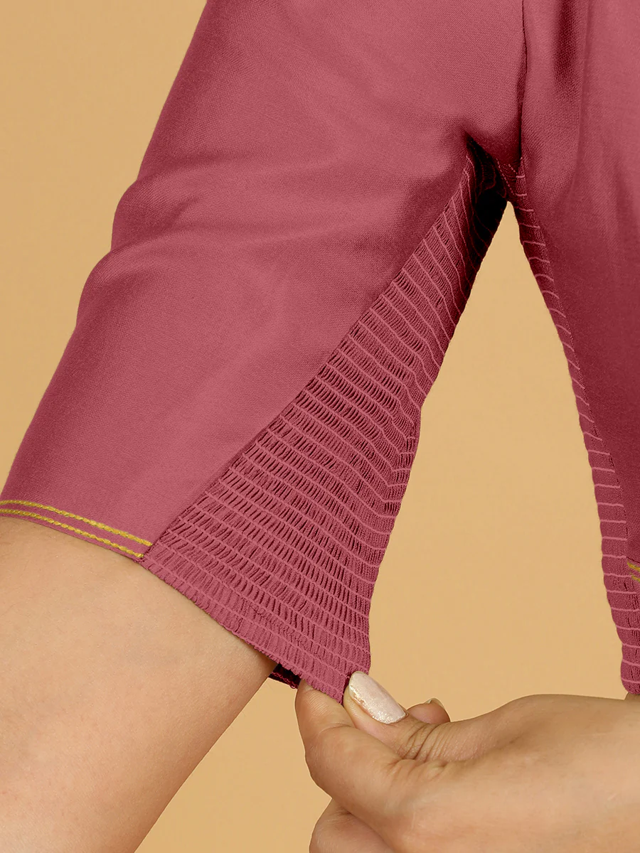 Erum x Rozaana | Elbow Sleeves Saree Blouse in Rose Pink - Image 4