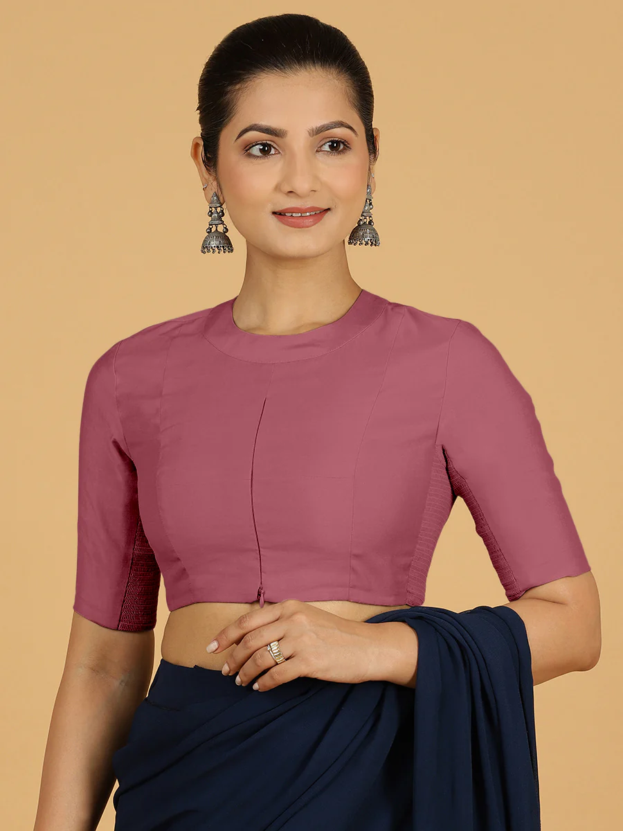 Farida x Rozaana | Regular Sleeves Saree Blouse in Rose Pink - Image 6