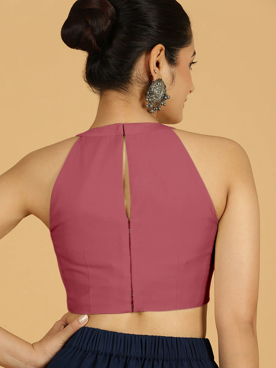 Zubeida x Rozaana | Rose Pink Sleeveless Halter Neck Saree Blouse - Image 2
