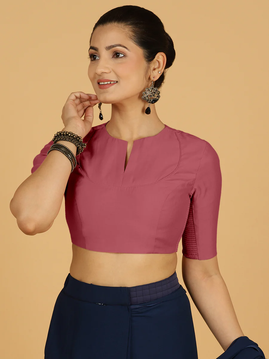 Karishma x Rozaana | Elbow Sleeves Saree Blouse in Rose Pink - Image 9