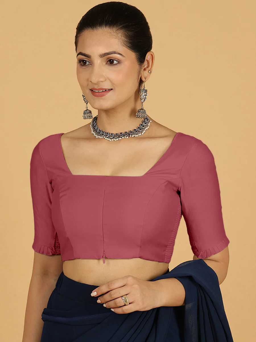 Nihira x Rozaana | Elbow Sleeves Saree Blouse in Rose Pink - Image 11