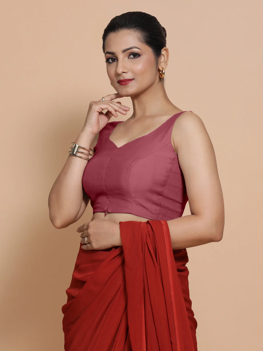 Nitya x Rozaana | Sleeveless Saree Blouse in Rose Pink - Image 10