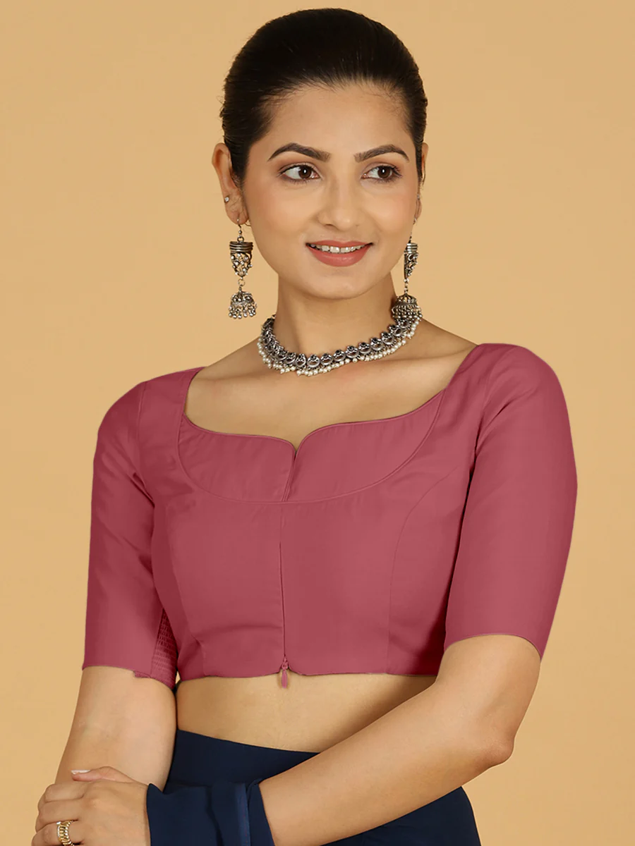 Priya x Rozaana | Elbow Sleeves Saree Blouse in Rose Pink - Image 8