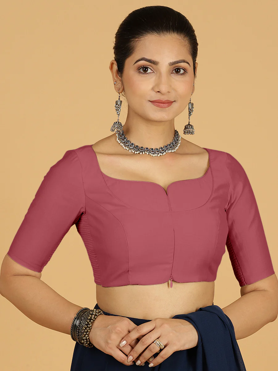 Priya x Rozaana | Elbow Sleeves Saree Blouse in Rose Pink - Image 9