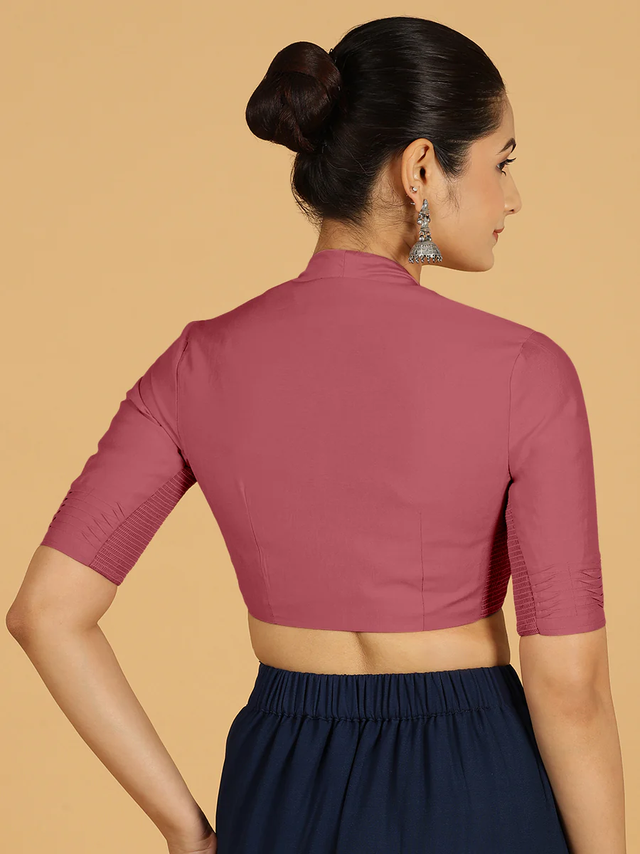 Salma x Rozaana | Elbow Sleeves Saree Blouse in Rose Pink - Image 2