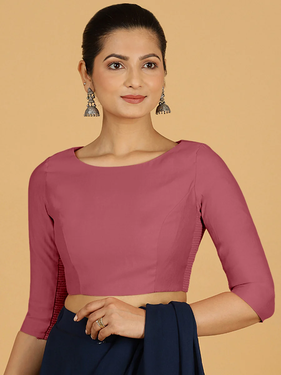 Tamanna x Rozaana | Three Quarter Sleeves Saree Blouse in Rose Pink - Image 8
