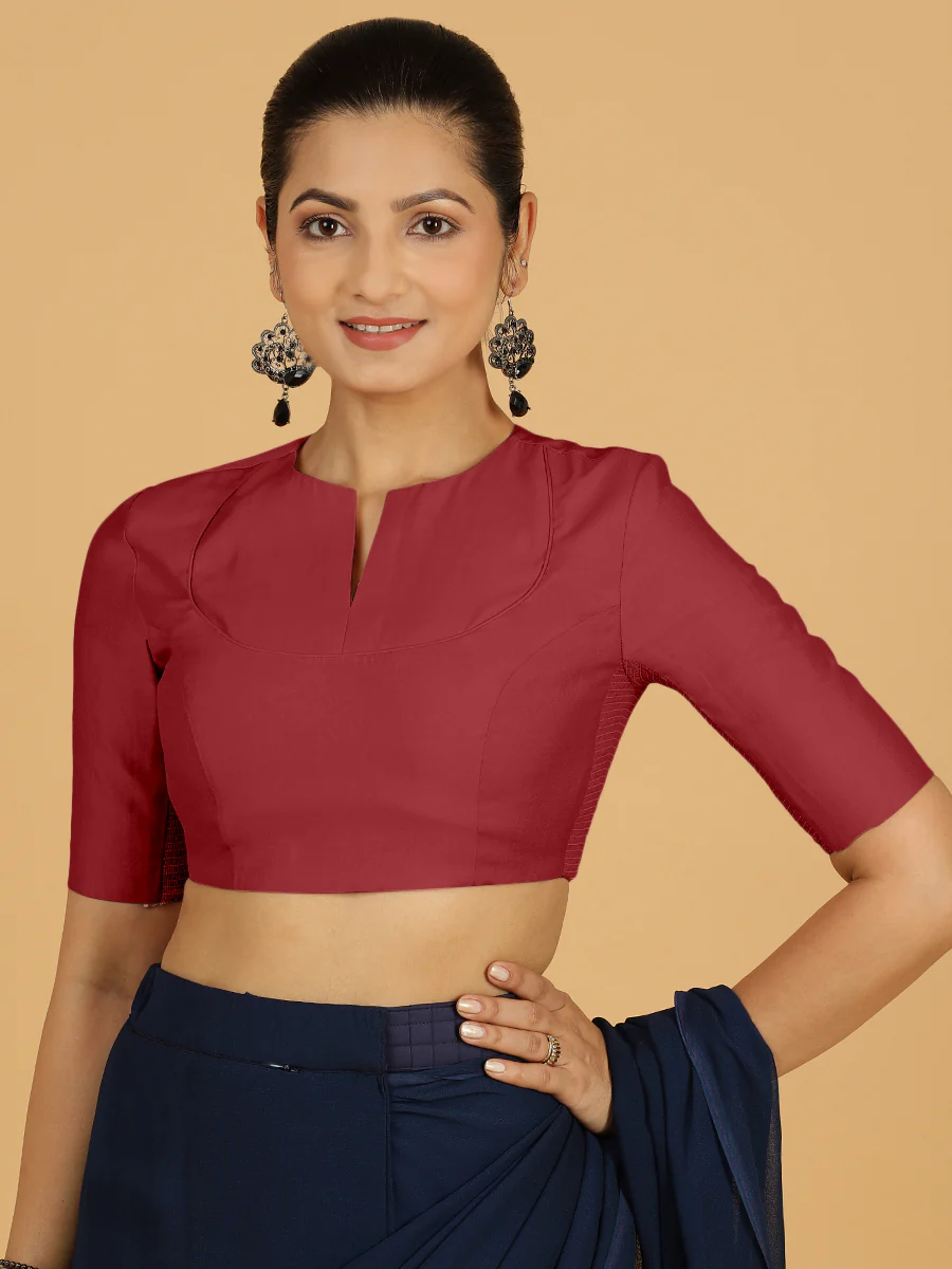 Karishma x Rozaana | Elbow Sleeves Saree Blouse in Scarlet Red - Image 11