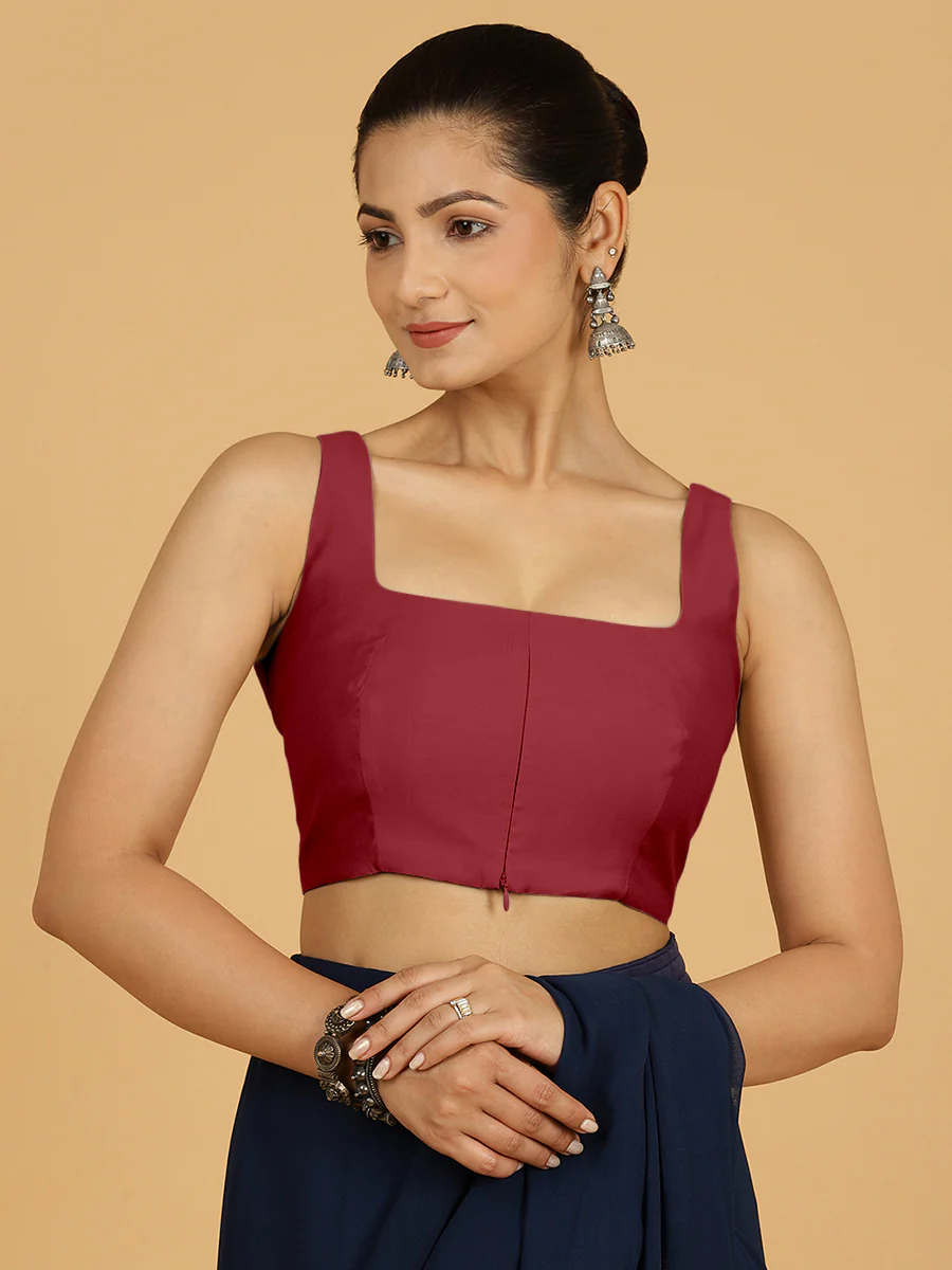 Kasturi x Rozaana | Sleeveless Saree Blouse in Scarlet Red - Image 11