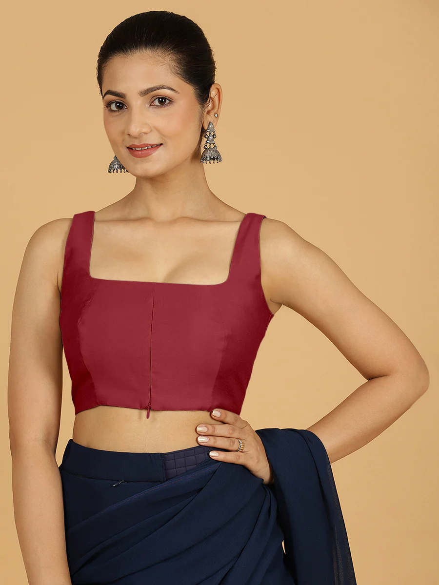 Kasturi x Rozaana | Sleeveless Saree Blouse in Scarlet Red - Image 7