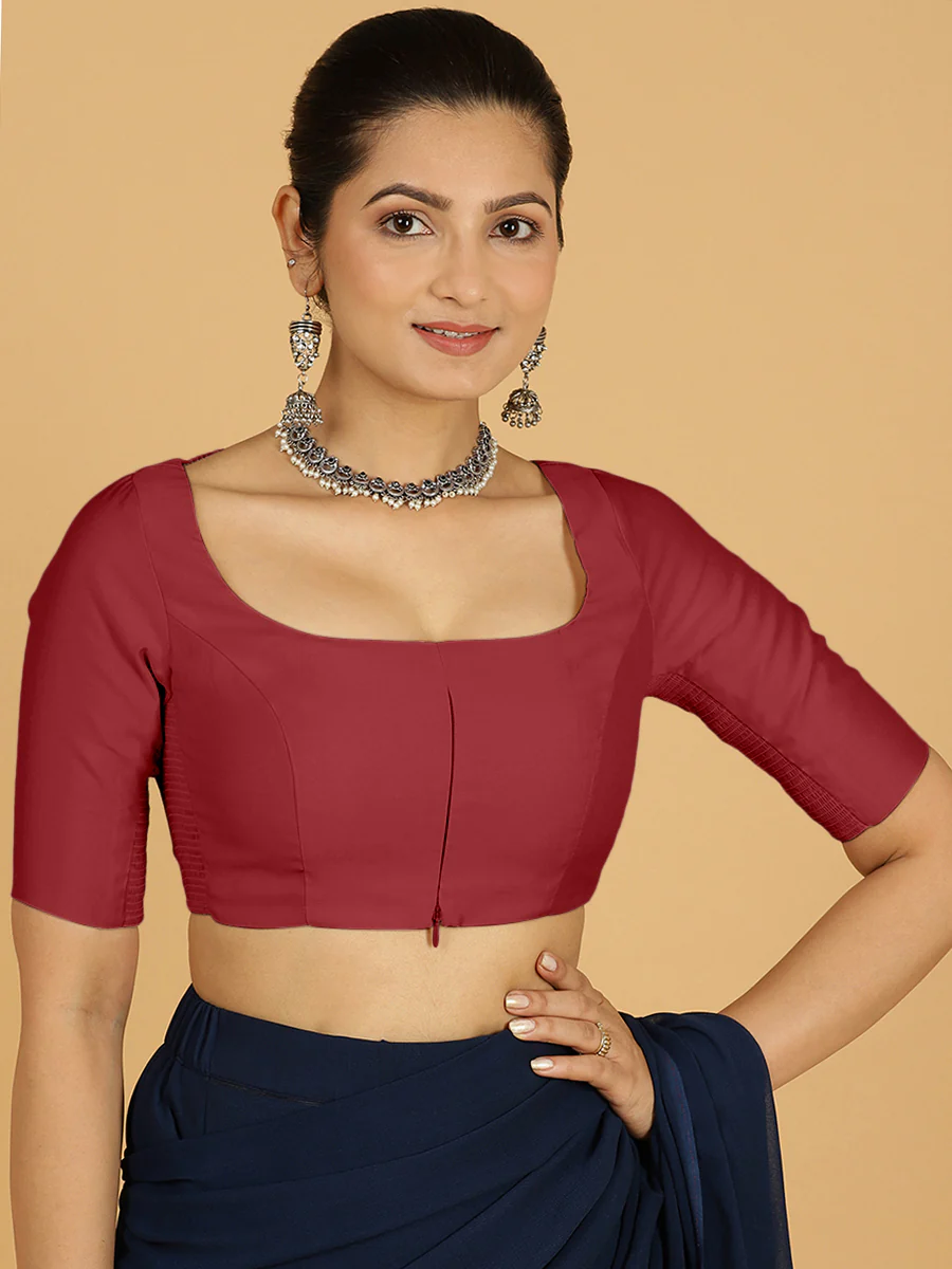 Nidhi x Rozaana | Elbow Sleeves Saree Blouse in Scarlet Red - Image 11