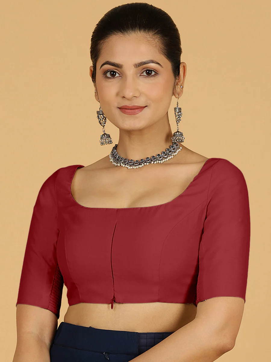 Nidhi x Rozaana | Elbow Sleeves Saree Blouse in Scarlet Red - Image 8