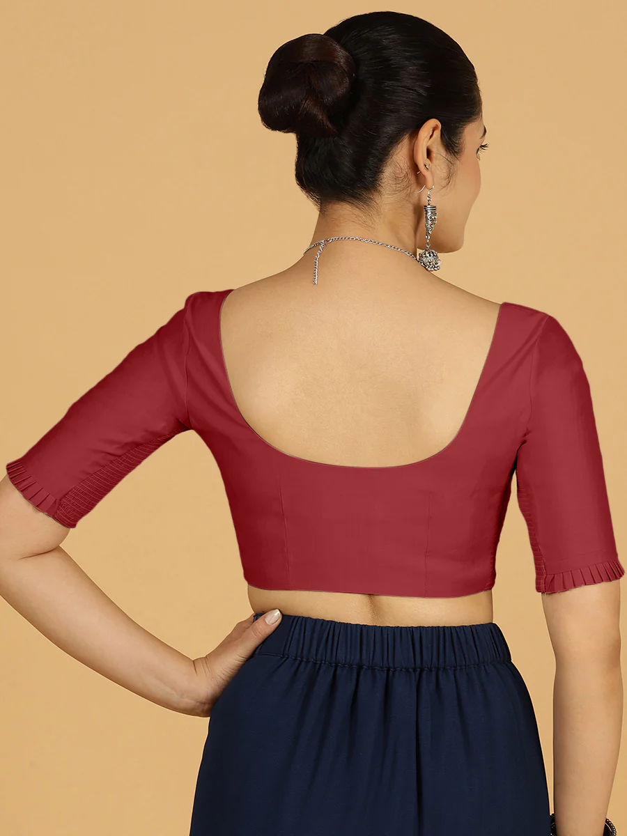 Nihira x Rozaana | Elbow Sleeves Saree Blouse in Scarlet Red - Image 2