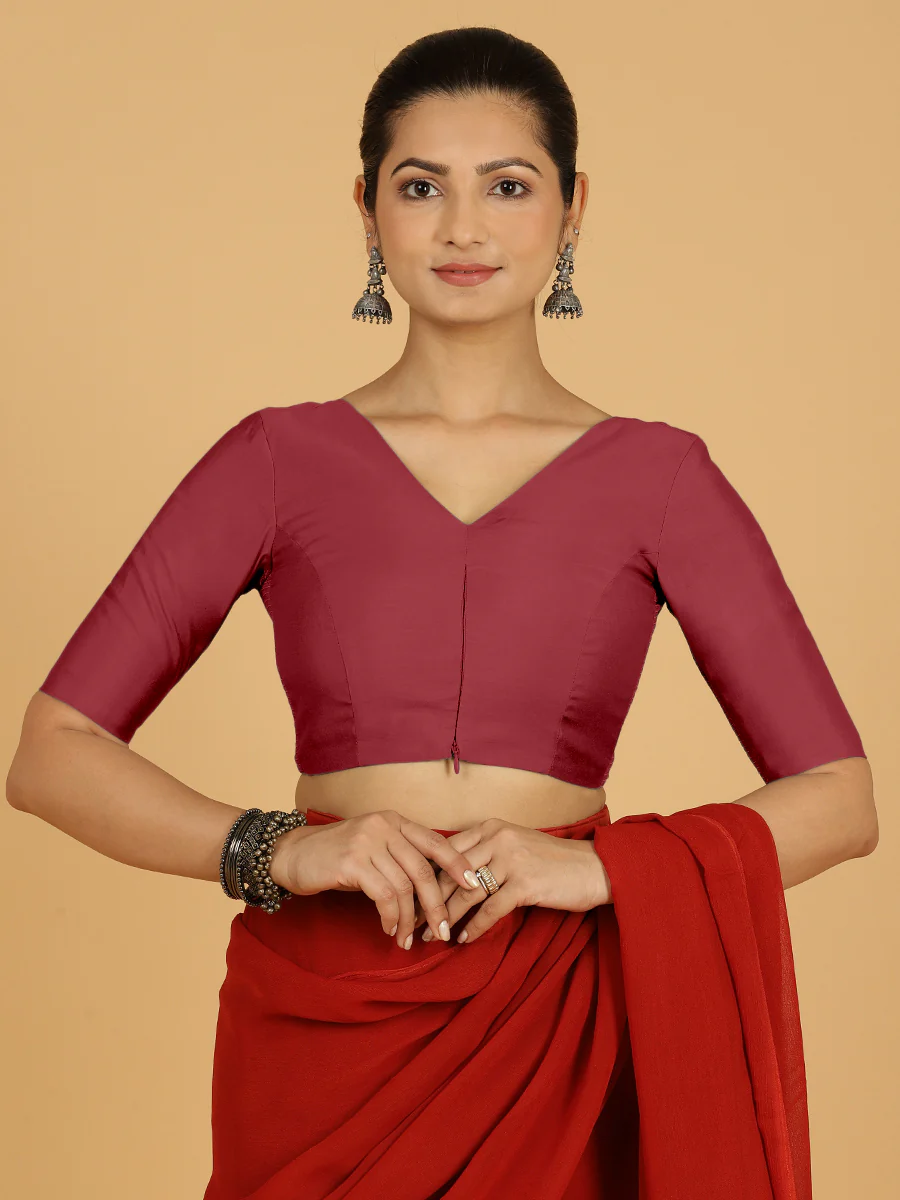 Shabana x Rozaana | Elbow Sleeves Saree Blouse in Scarlet Red - Image 10