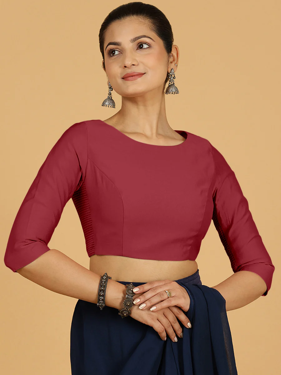 Tamanna x Rozaana | Three Quarter Sleeves Saree Blouse in Scarlet Red - Image 10