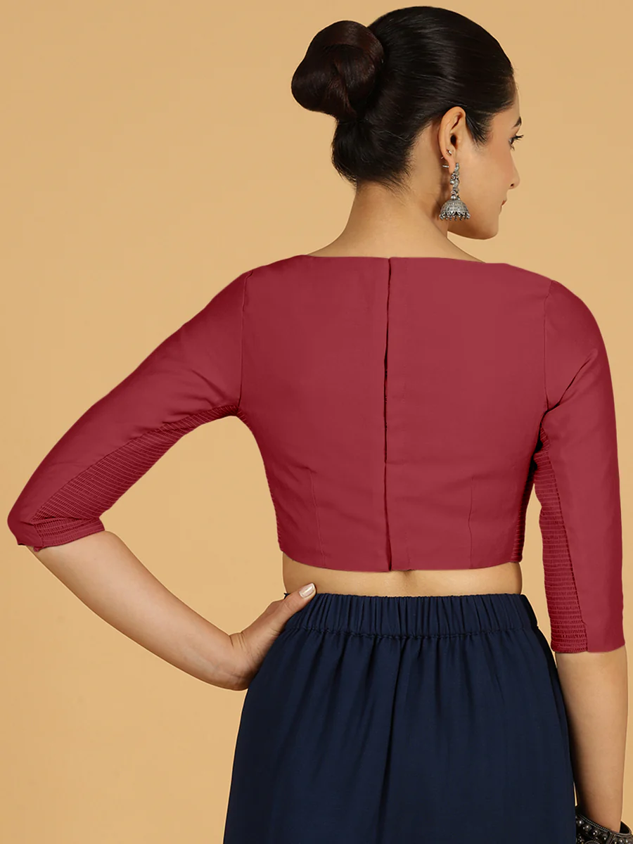 Tamanna x Rozaana | Three Quarter Sleeves Saree Blouse in Scarlet Red - Image 2