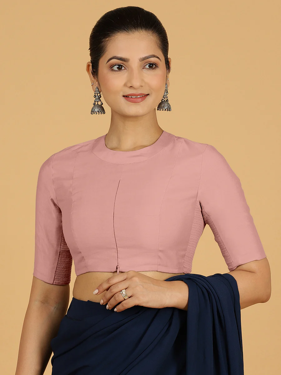 Farida x Rozaana | Regular Sleeves Saree Blouse in Sea Pink - Image 6