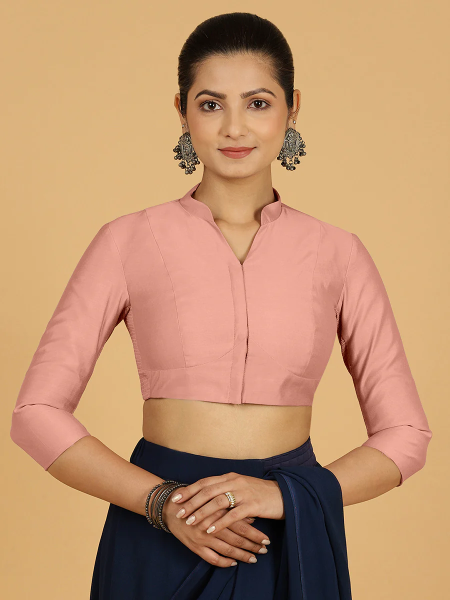 Maya x Rozaana | Three Quarter Sleeves Saree Blouse in Sea Pink - Image 10