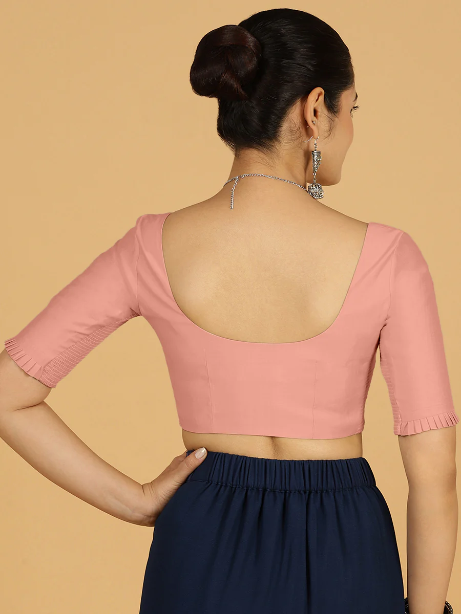 Nihira x Rozaana | Elbow Sleeves Saree Blouse in Sea Pink - Image 2