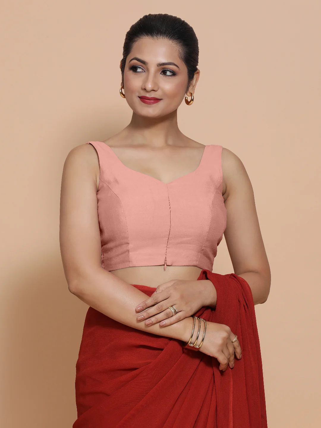 Nitya x Rozaana | Sleeveless Saree Blouse in Sea Pink - Image 7