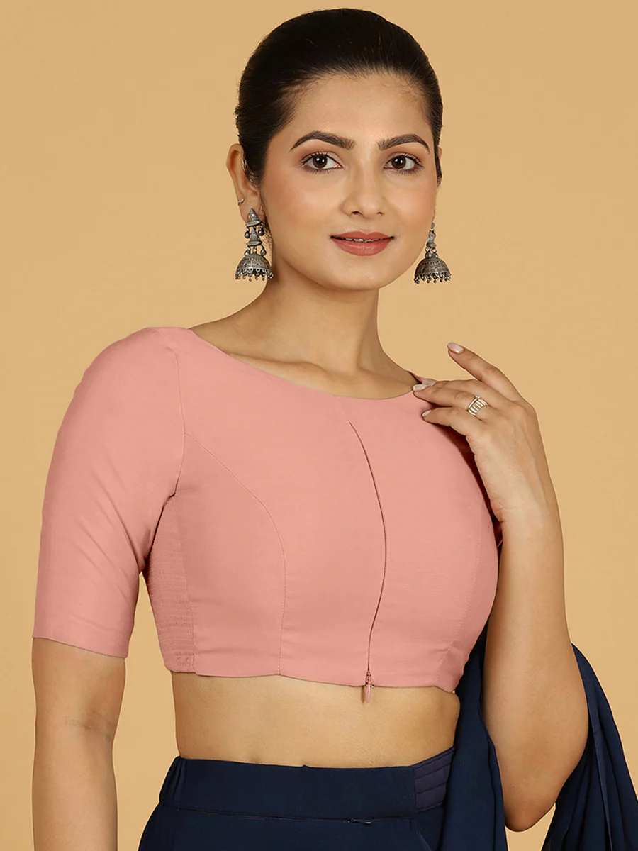 Sushma x Rozaana | Regular Sleeves Saree Blouse in Sea Pink - Image 9