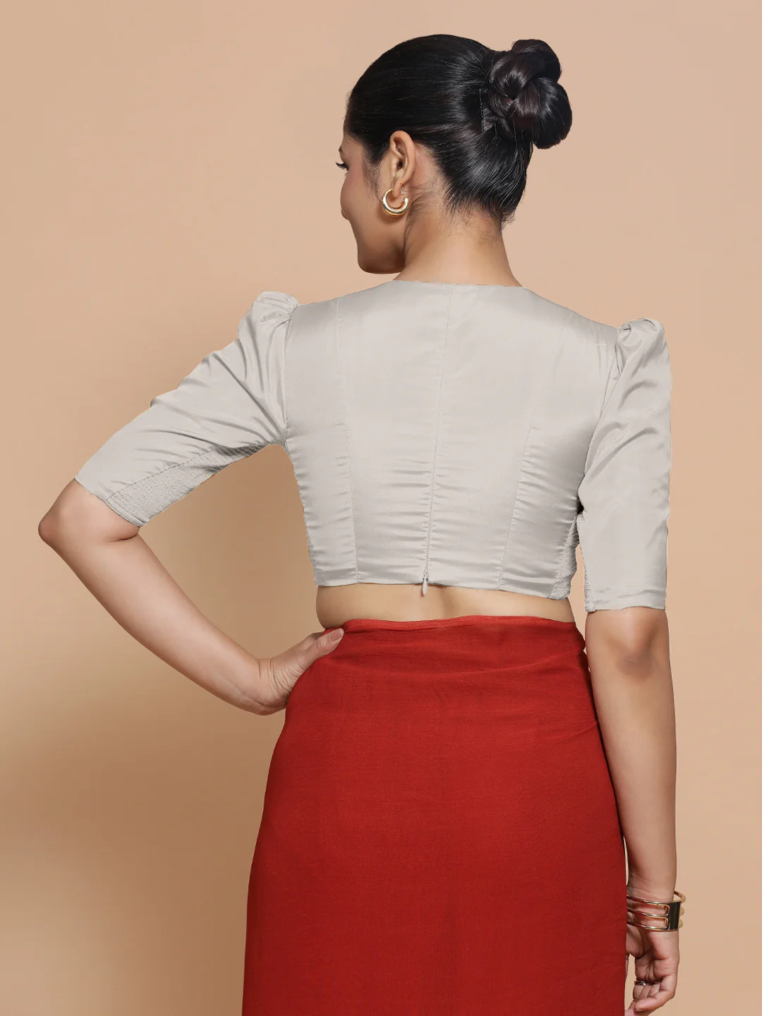 Pavani x Rozaana | Silver Art Silk Saree Blouse - Image 2