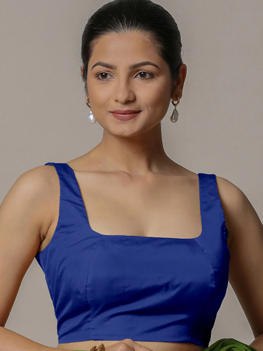 Zeba x Rozaana | Cobalt Blue Sleeveless Saree Blouse w/ FlexiFit™ - Image 7