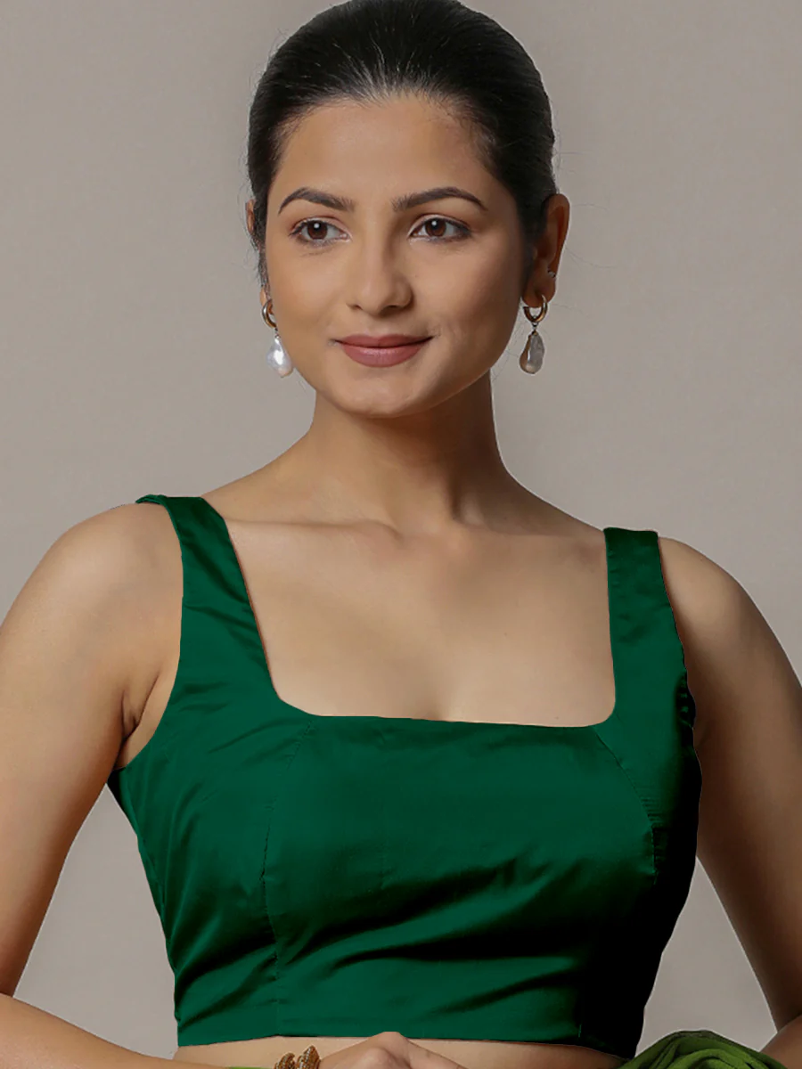 Zeba x Rozaana | Bottle Green Sleeveless Saree Blouse w/ FlexiFit™ - Image 7