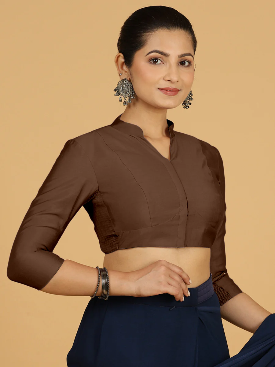 Maya x Rozaana | Three Quarter Sleeves Saree Blouse in Walnut Brown - Image 6