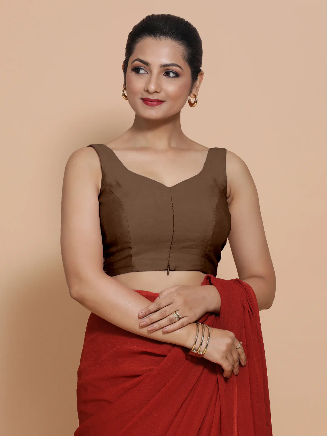 Nitya x Rozaana | Sleeveless Saree Blouse in Walnut Brown